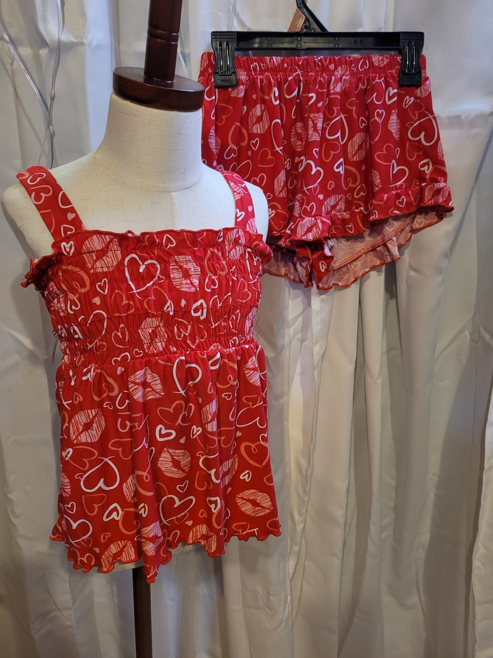 Amazon Red Heart-Print Girls Pajama Set - Tank & Ruffle Shorts